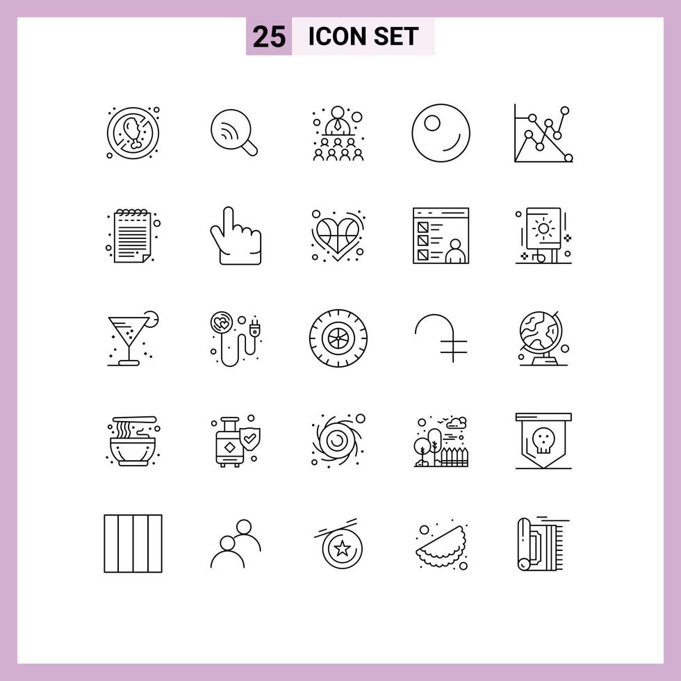 25 Universal Lines Set for Web and Mobile Applications note chart building analytics peas Editable Vector Design Elements