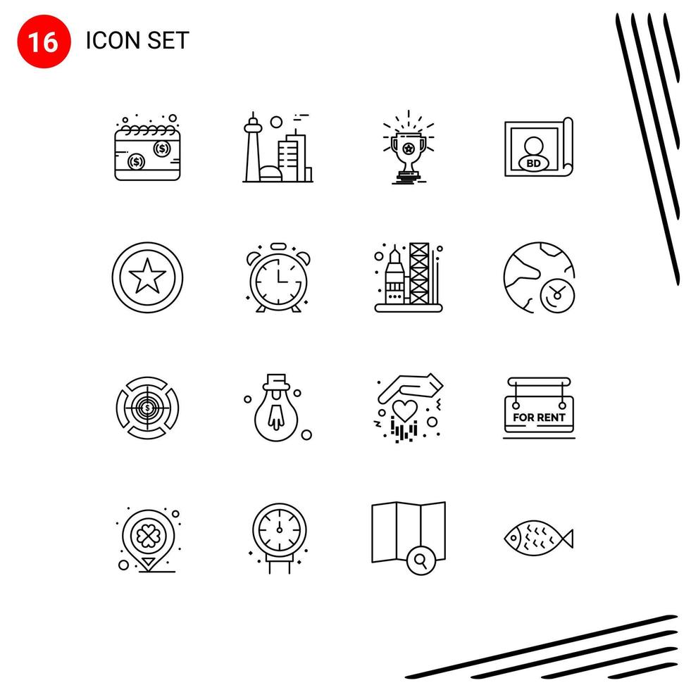 16 User Interface Outline Pack of modern Signs and Symbols of flag bangladesh famous city cup prize Editable Vector Design Elements