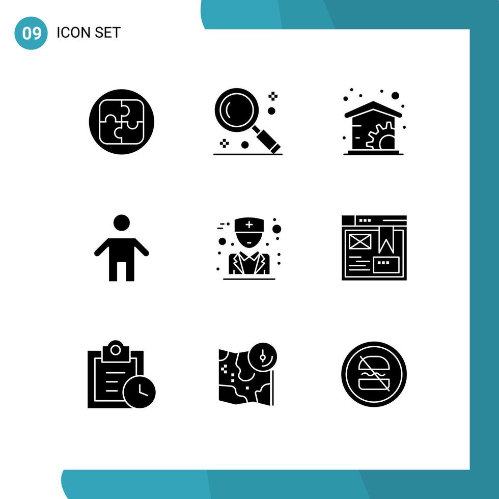 Modern Set of 9 Solid Glyphs Pictograph of male people ui father dad Editable Vector Design Elements