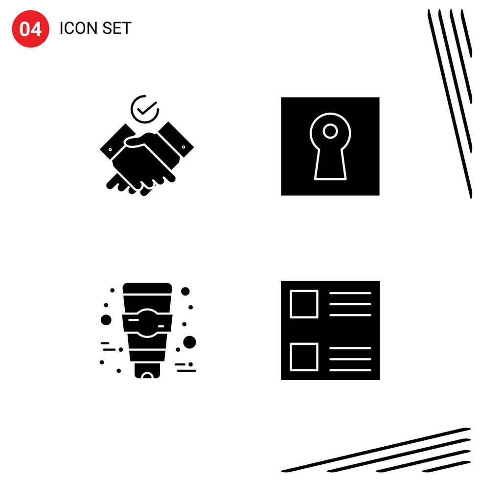 4 Thematic Vector Solid Glyphs and Editable Symbols of job skin care key security layout Editable Vector Design Elements