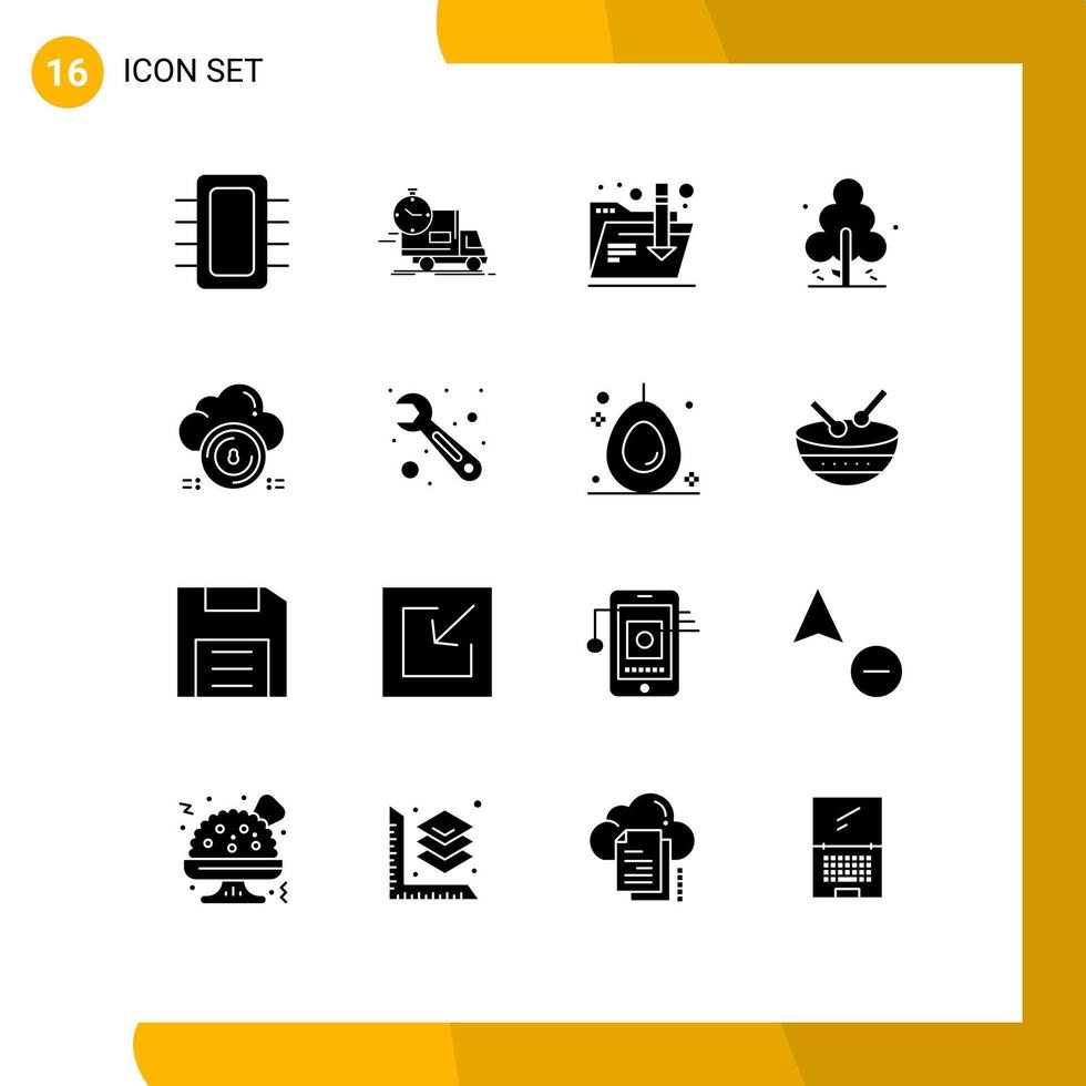 Modern Set of 16 Solid Glyphs and symbols such as safe spring transport pine internet Editable Vector Design Elements