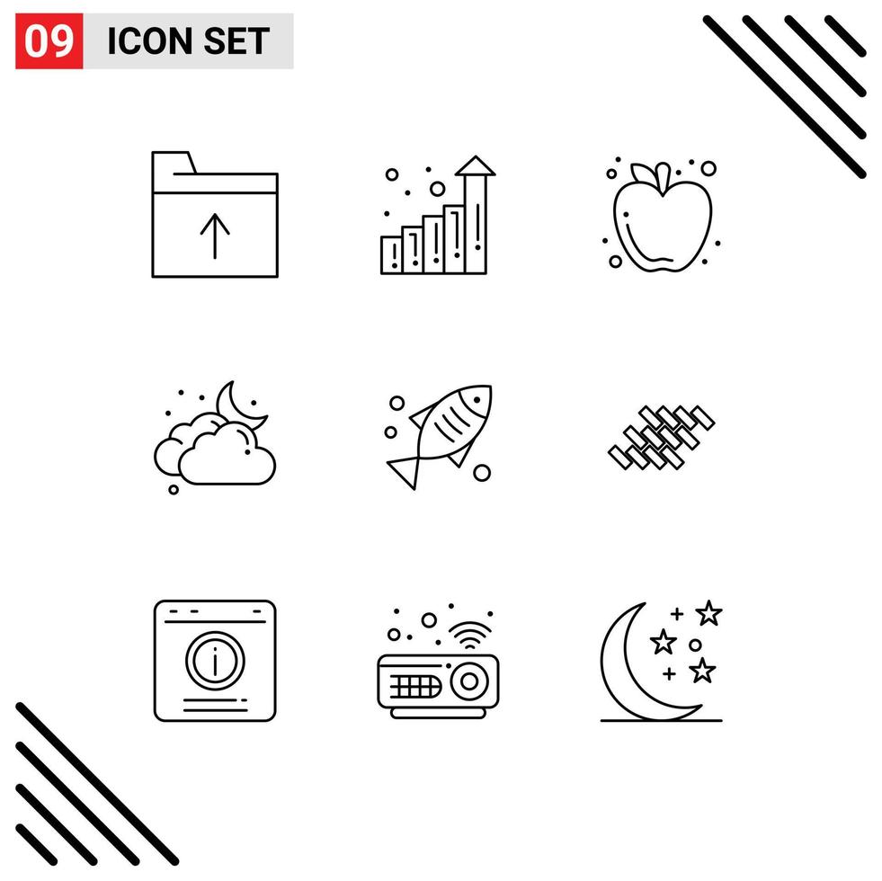 9 Thematic Vector Outlines and Editable Symbols of health fish fruit medical moon Editable Vector Design Elements