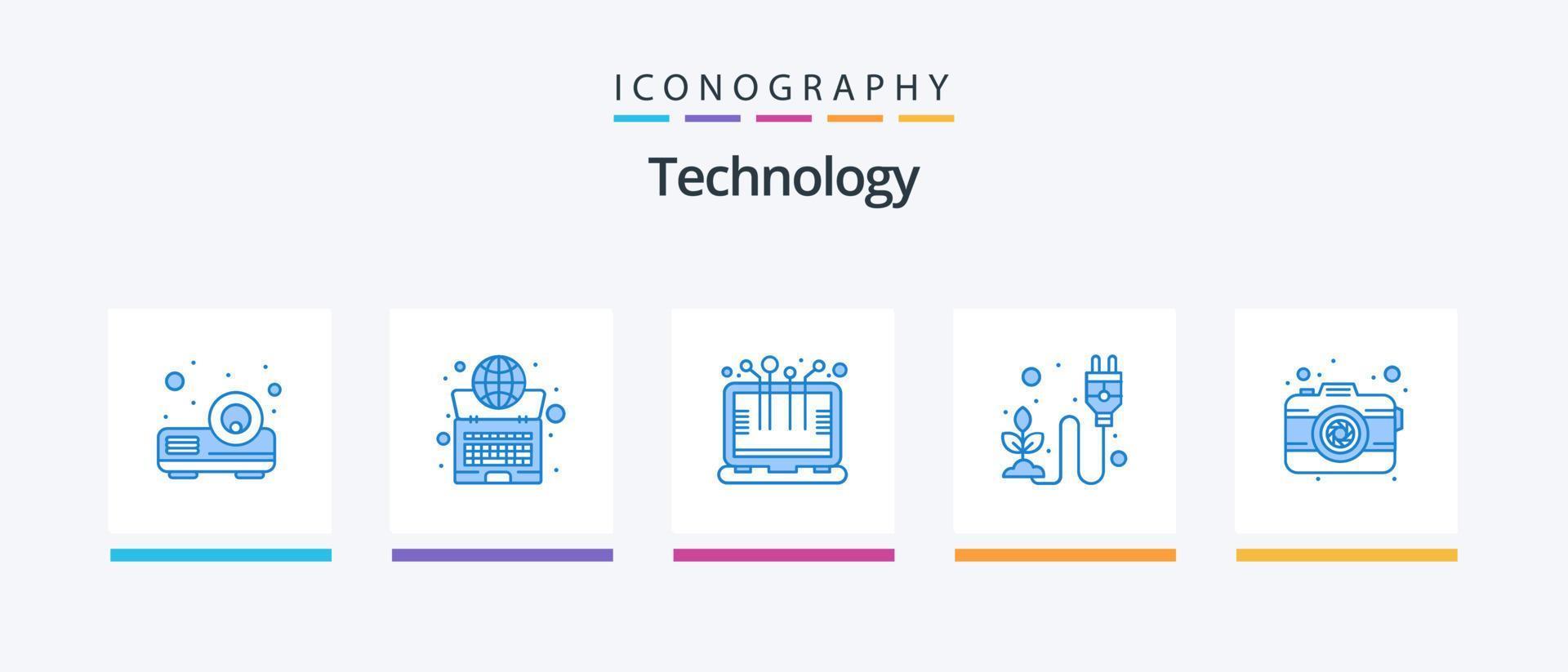 paquete de iconos de tecnología azul 5 que incluye cámara. hierba. tecnología inteligente energía. ecológico. diseño de iconos creativos vector