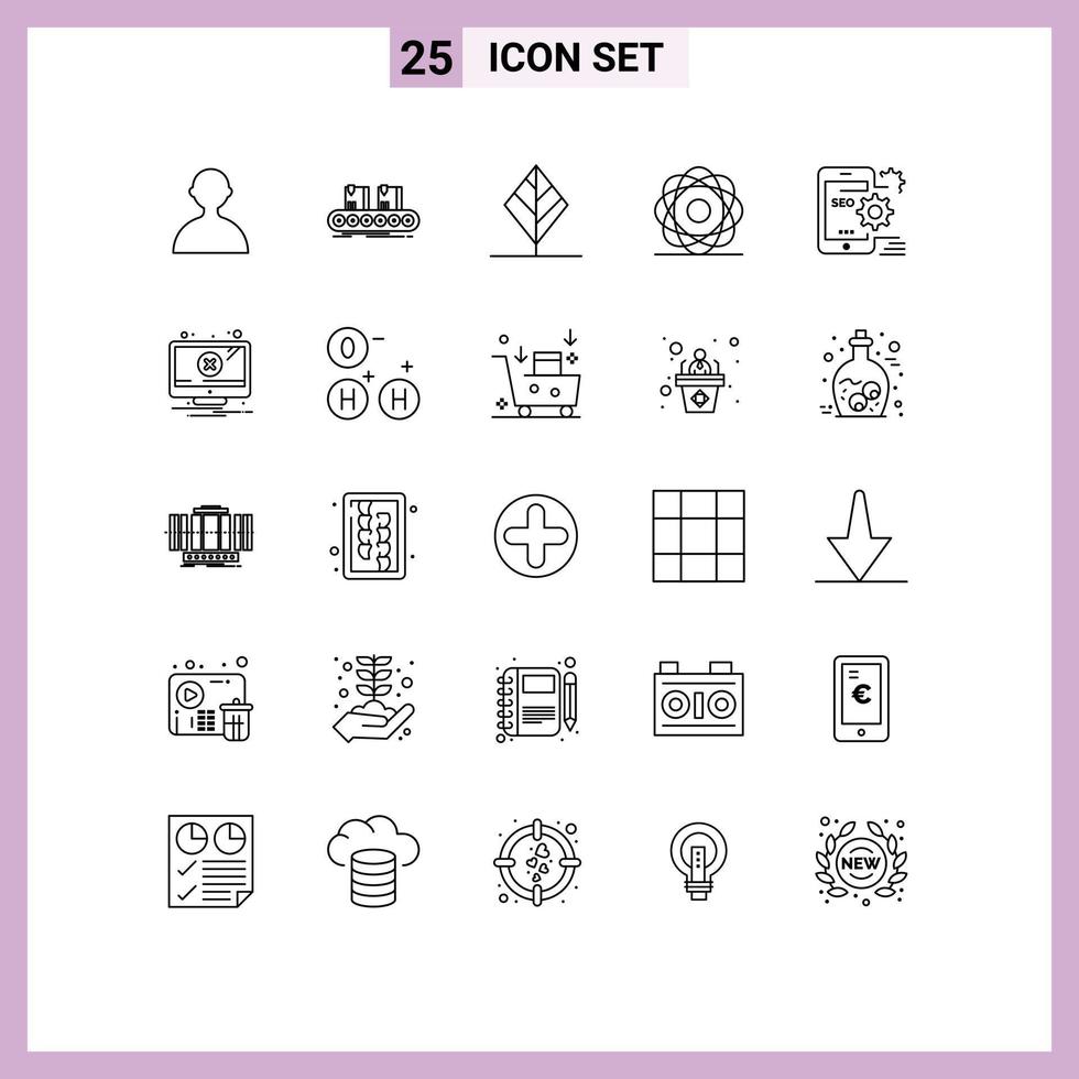 Pack of 25 Modern Lines Signs and Symbols for Web Print Media such as seo orbit feather molecule atom Editable Vector Design Elements