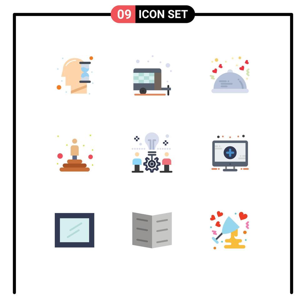 User Interface Pack of 9 Basic Flat Colors of team professional dinner podium romantic Editable Vector Design Elements