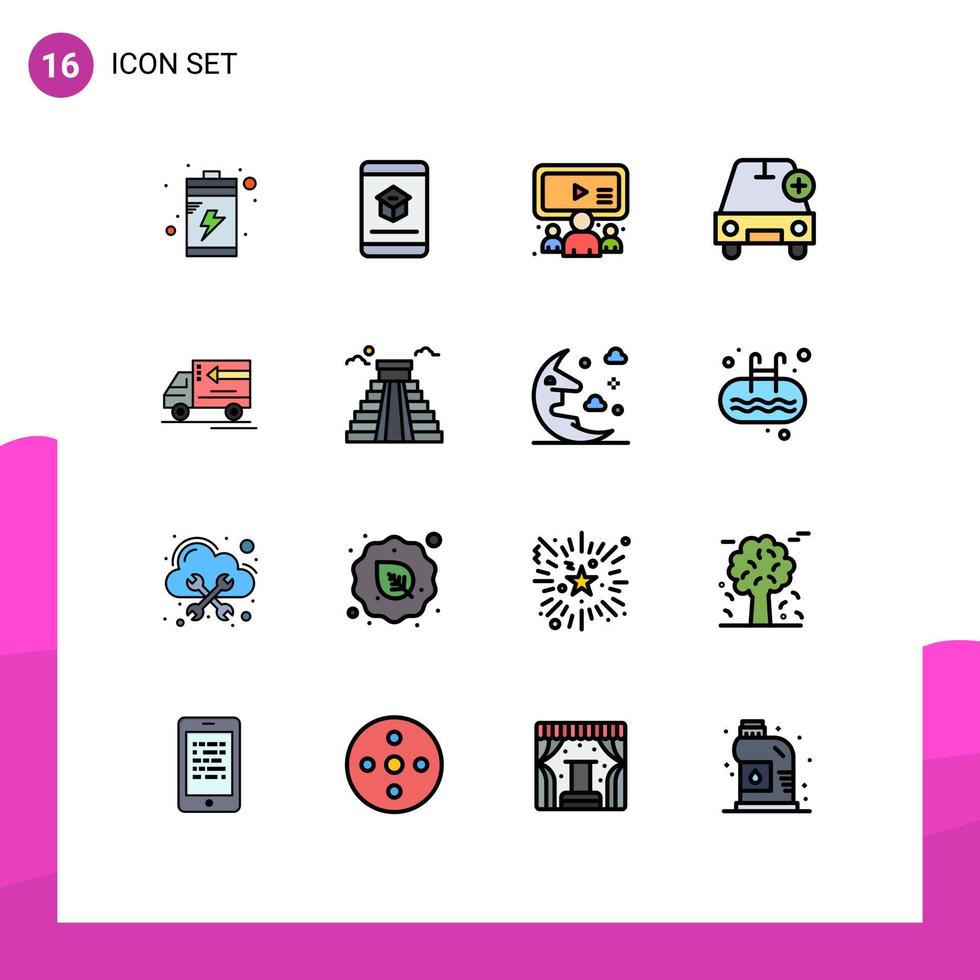 Pack of 16 creative Flat Color Filled Lines of truck plus group more add Editable Creative Vector Design Elements