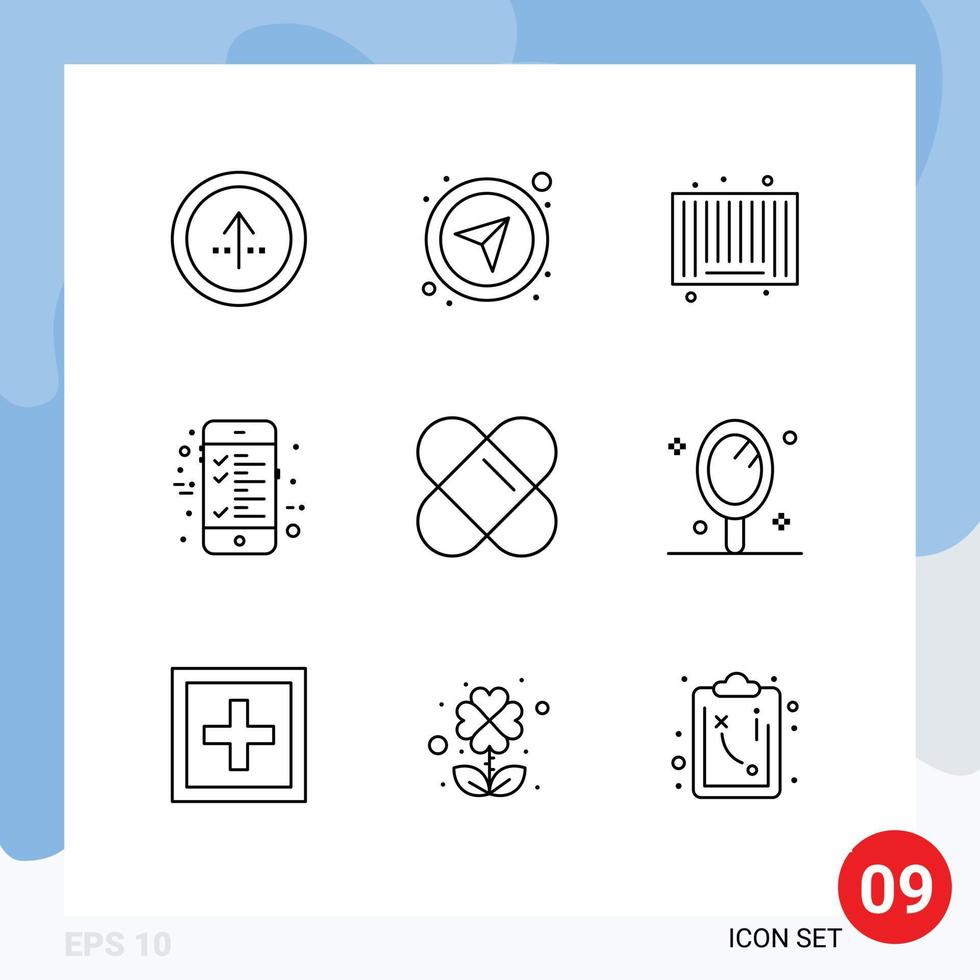 Pack of 9 creative Outlines of plaster ecommerce navigational calculation shopping Editable Vector Design Elements