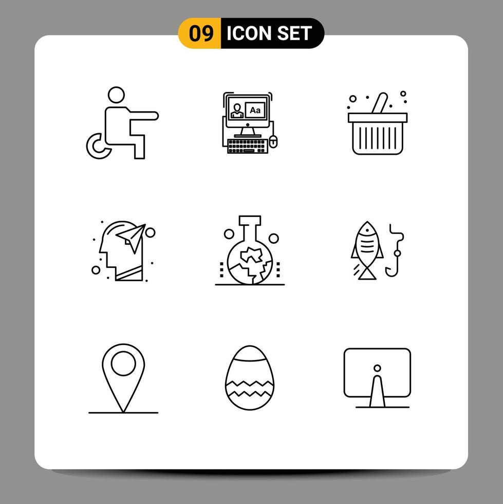 Pack of 9 creative Outlines of geology paper cart mind human Editable Vector Design Elements