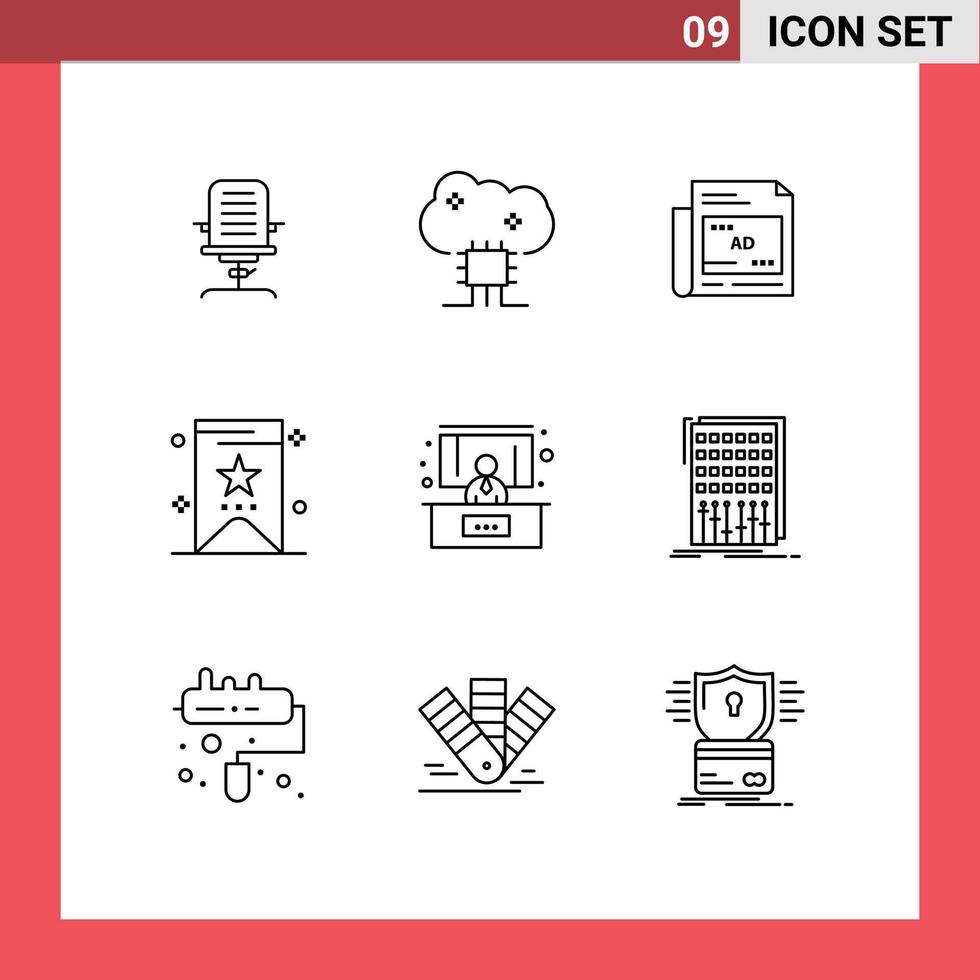 Universal Icon Symbols Group of 9 Modern Outlines of tag bookmark cloud networking headline ad Editable Vector Design Elements