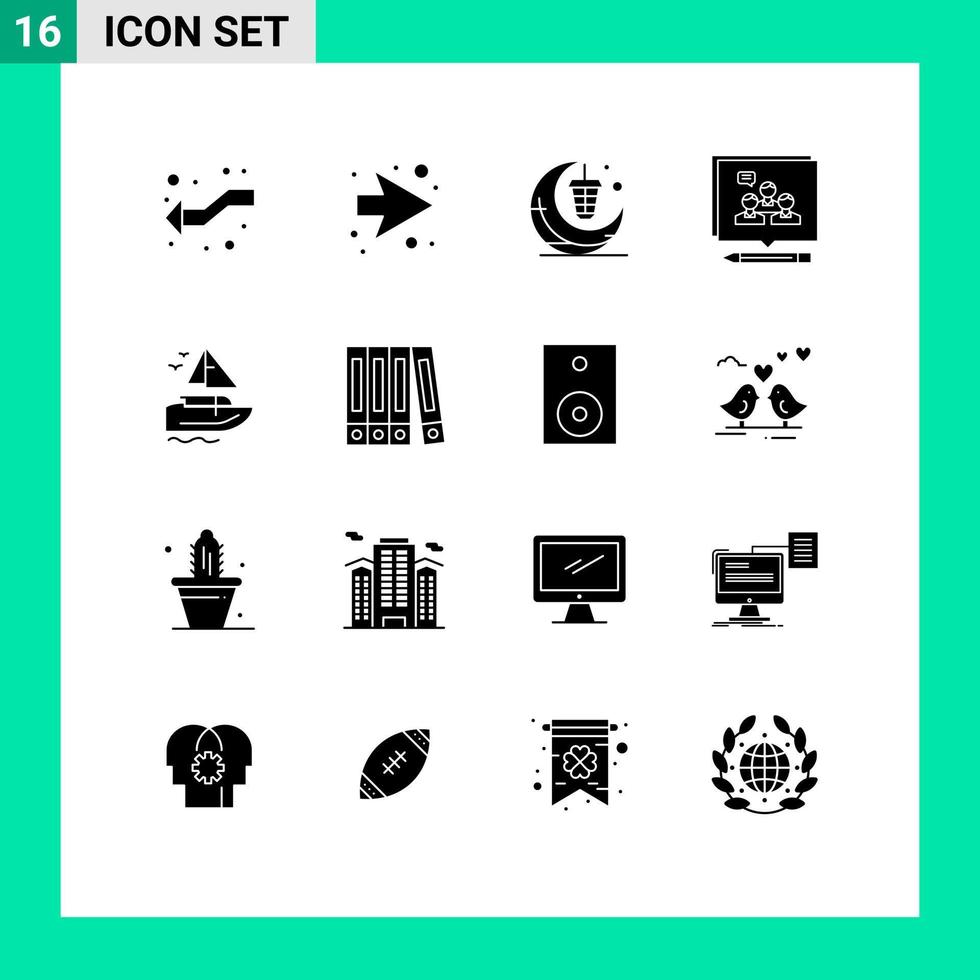 Set of 16 Modern UI Icons Symbols Signs for boat convince light business analysis Editable Vector Design Elements