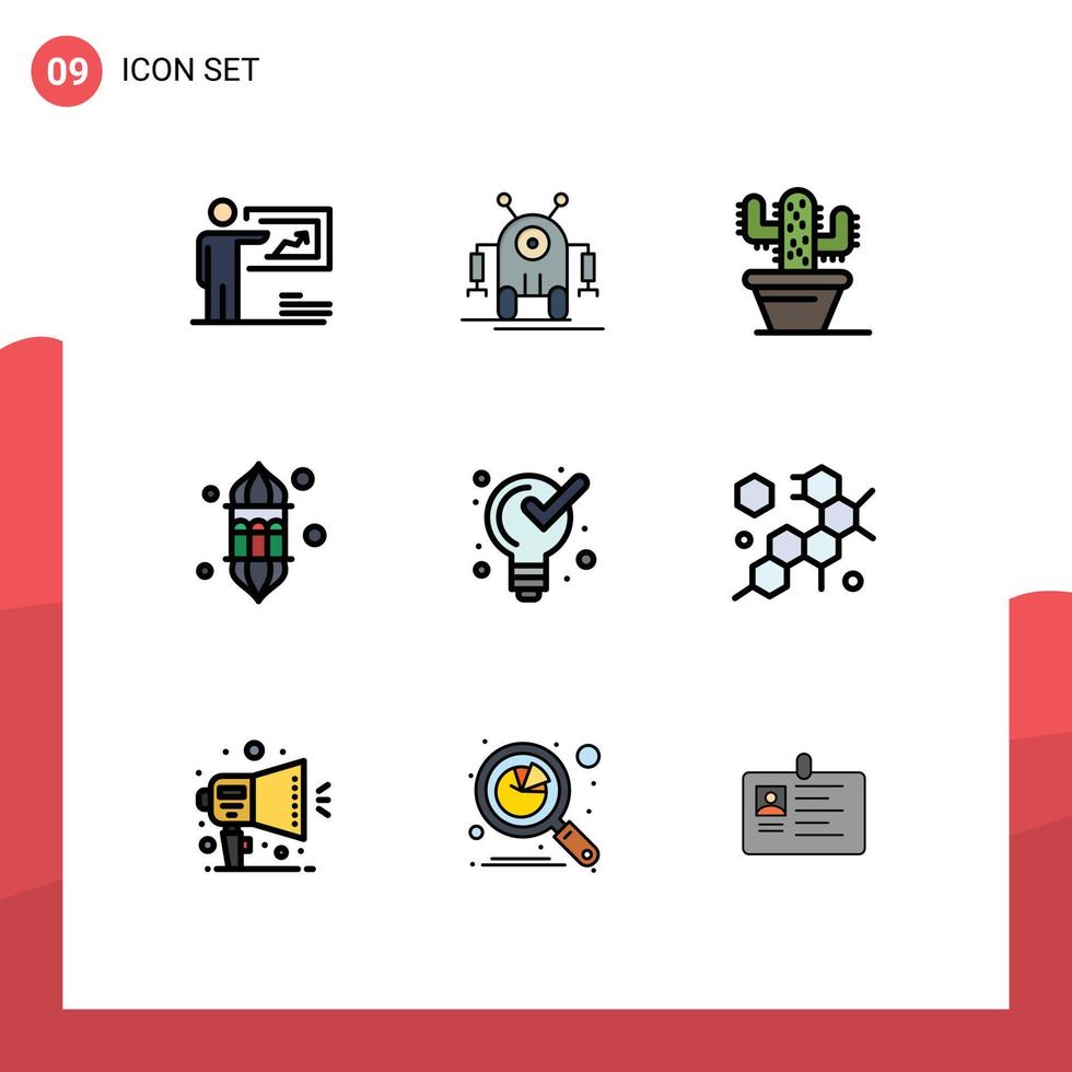 Set of 9 Modern UI Icons Symbols Signs for defining lamp technology ramadan lantern Editable Vector Design Elements