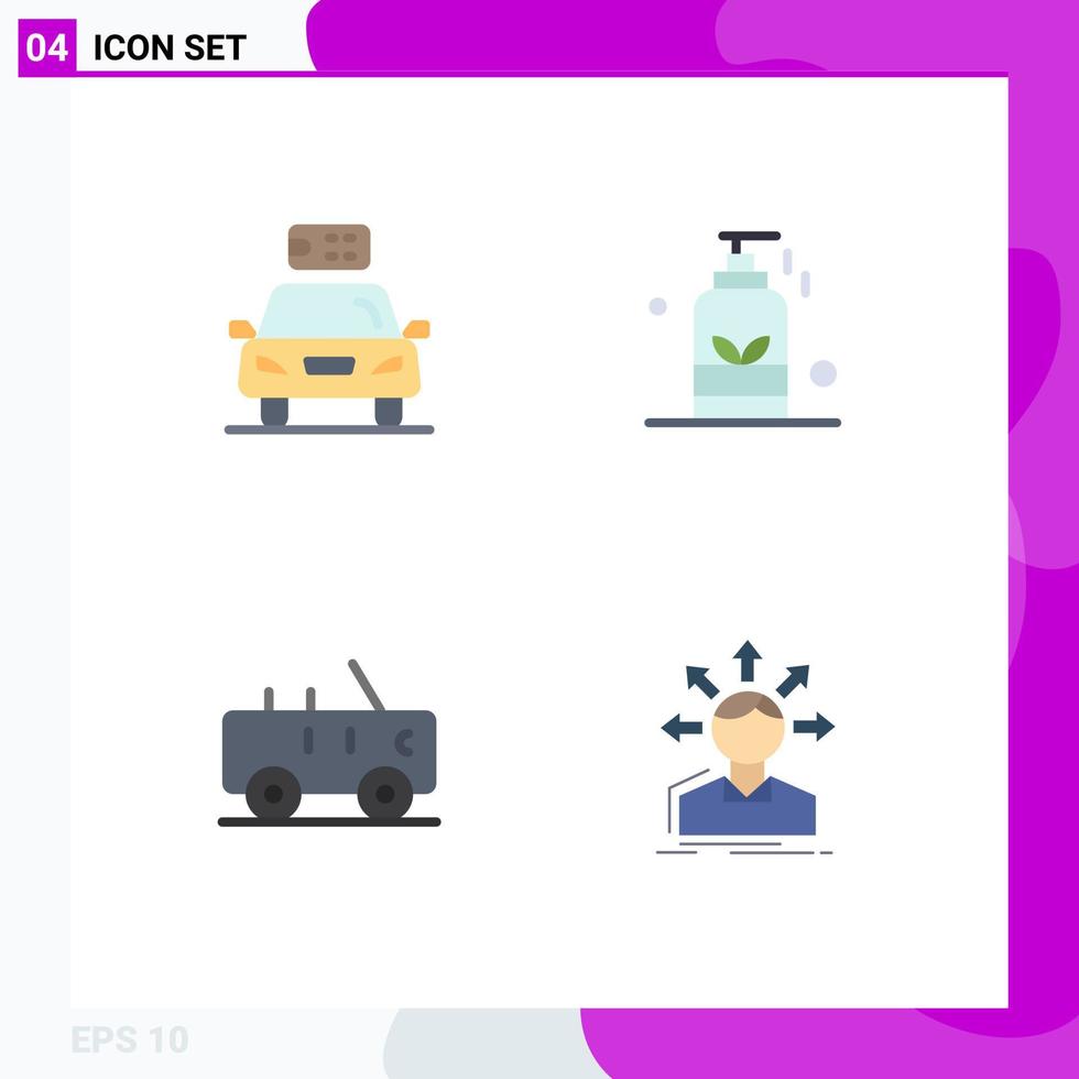 Pack of 4 Modern Flat Icons Signs and Symbols for Web Print Media such as car yoga energy massage jeep Editable Vector Design Elements