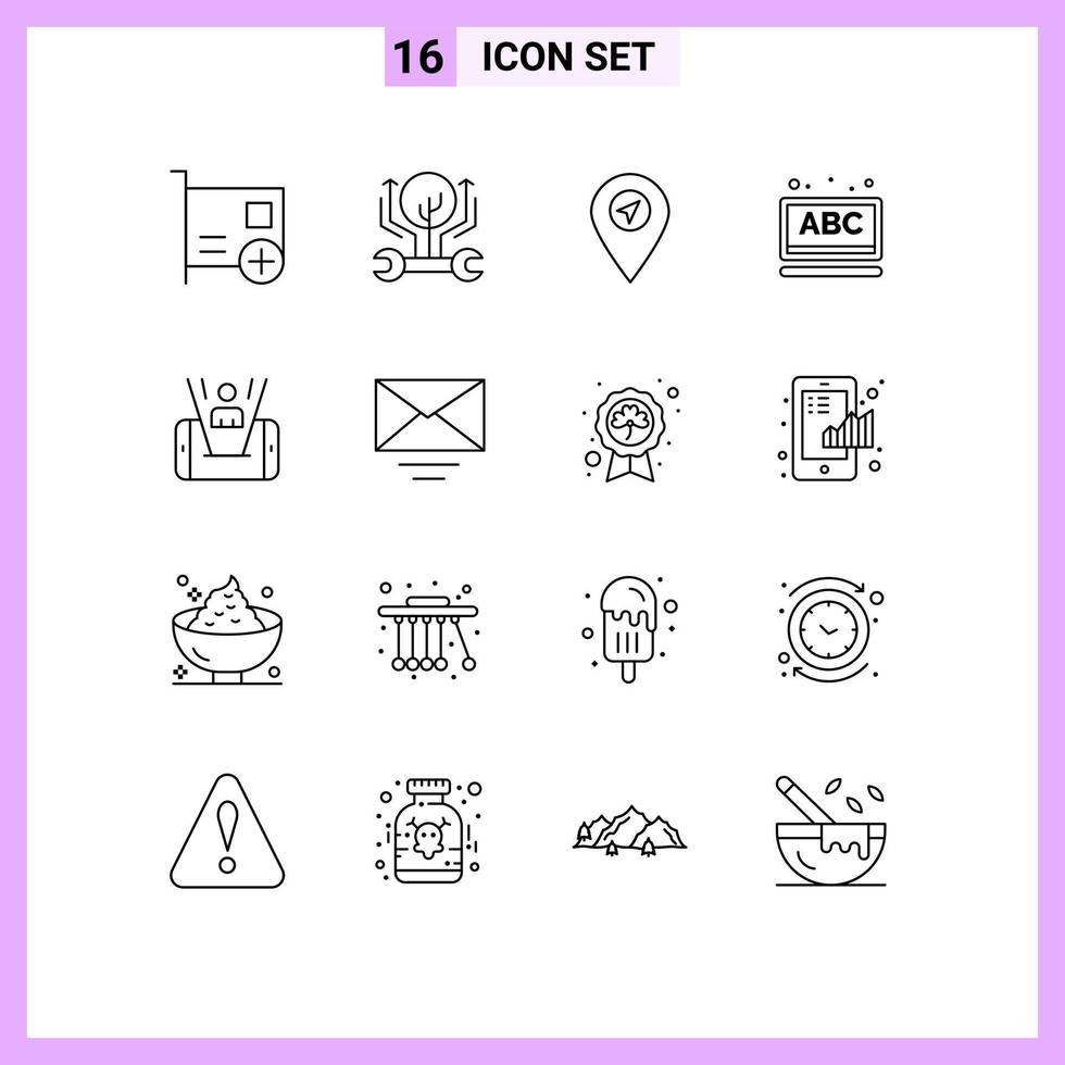 Group of 16 Modern Outlines Set for mobile online hack learning pointer Editable Vector Design Elements
