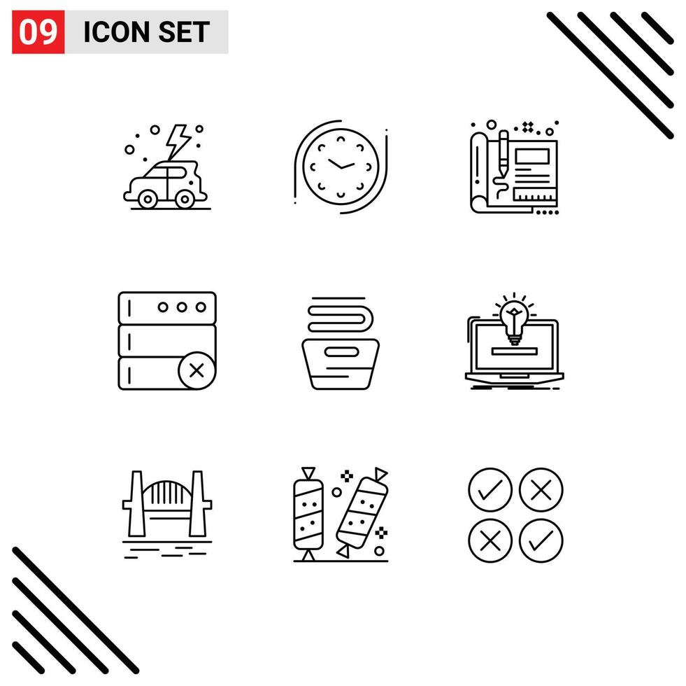 Group of 9 Outlines Signs and Symbols for housekeeping cleaning design serve database Editable Vector Design Elements