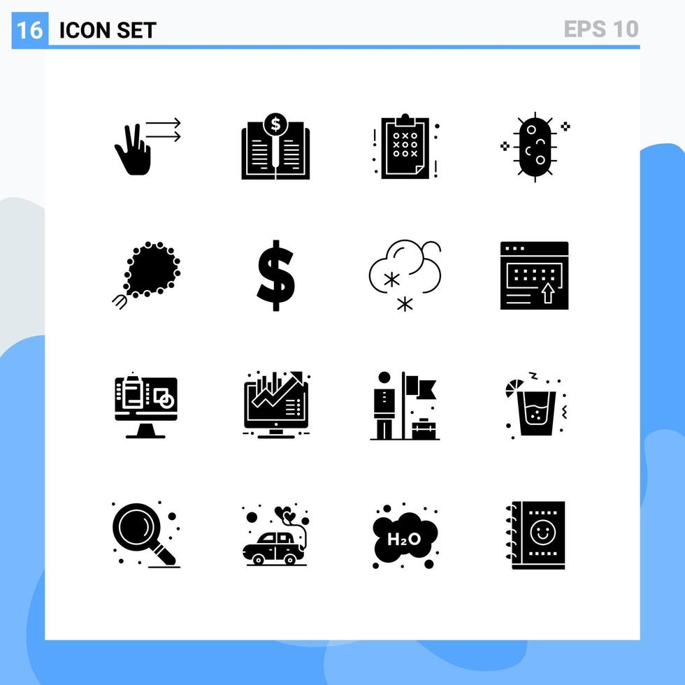 User Interface Pack of 16 Basic Solid Glyphs of pray misbaha business chemistry biochemistry Editable Vector Design Elements