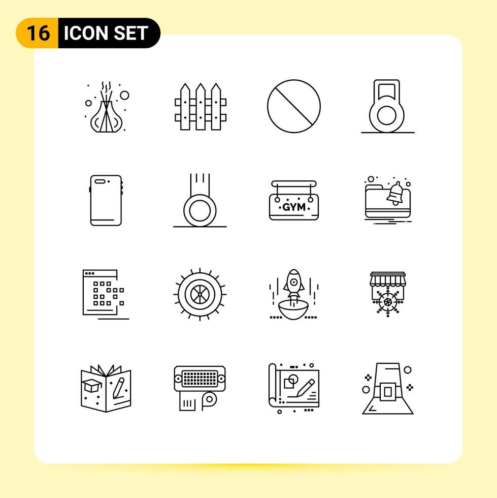 Set of 16 Vector Outlines on Grid for football camera forbidden back smart phone Editable Vector Design Elements