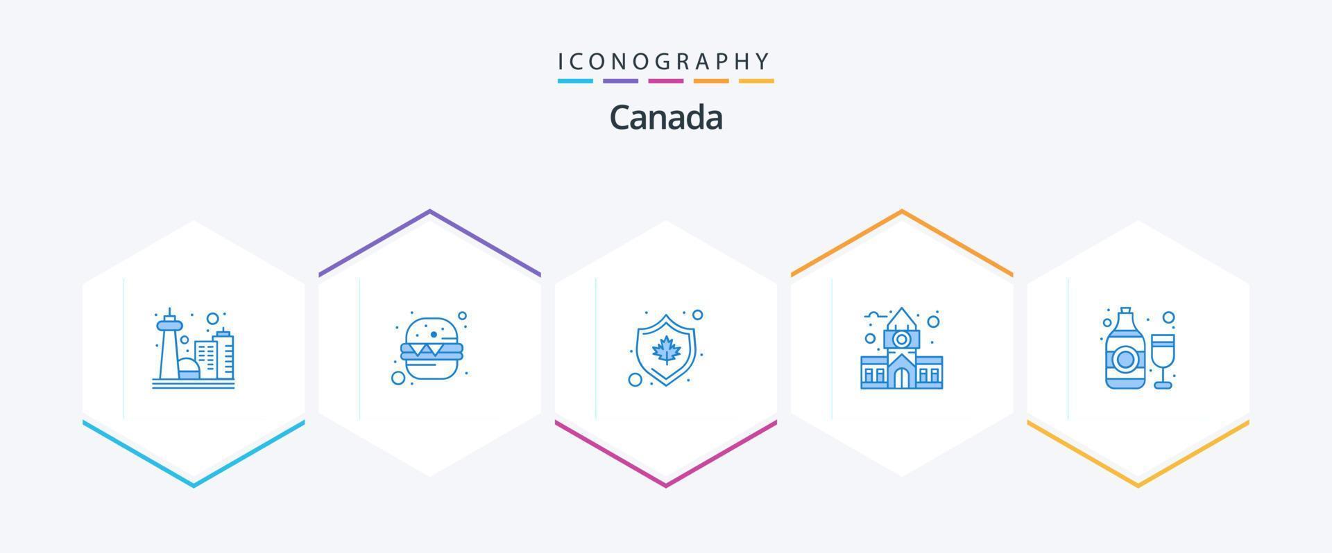 Canadá 25 paquete de iconos azules que incluye botella. gobierno. Canadá. centro. bloquear vector