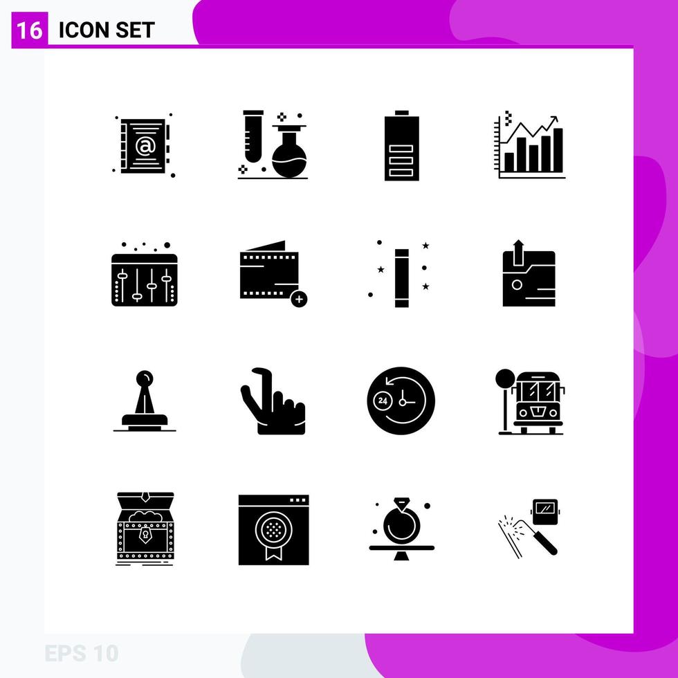 Modern Set of 16 Solid Glyphs and symbols such as graph business battery analytics half Editable Vector Design Elements