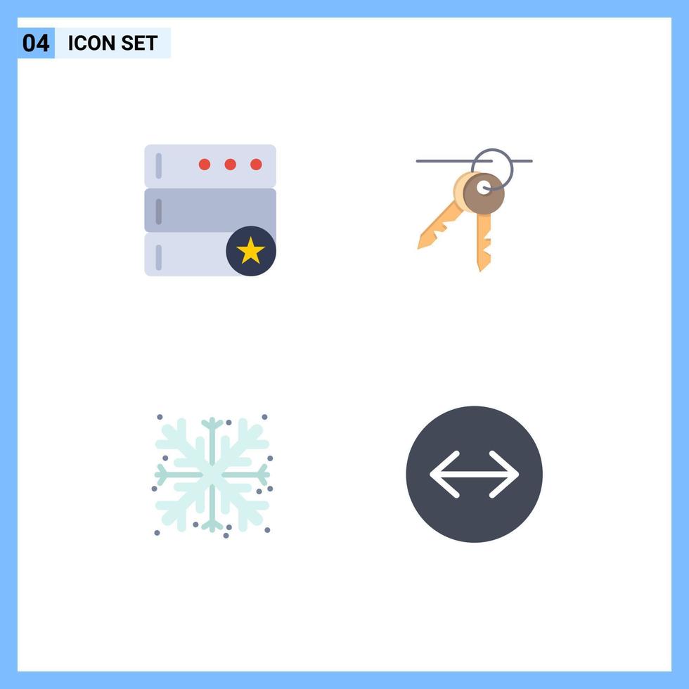 Set of 4 Modern UI Icons Symbols Signs for database snowflake hotel keys horizontal swipe Editable Vector Design Elements