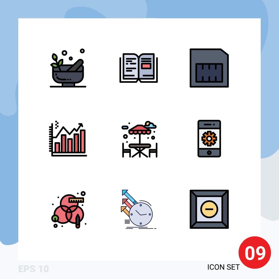 Set of 9 Modern UI Icons Symbols Signs for water graph card chart analytics Editable Vector Design Elements