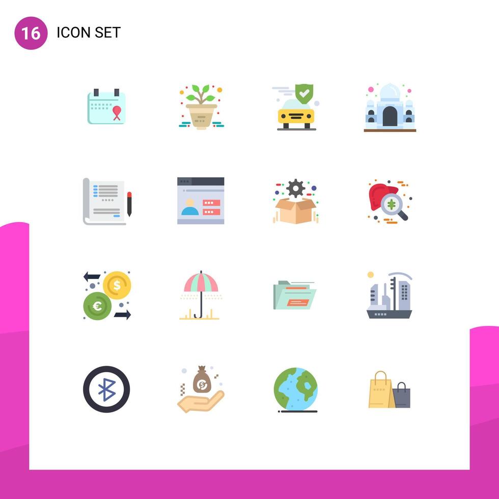 Set of 16 Modern UI Icons Symbols Signs for medical doctor insurance india mahal Editable Pack of Creative Vector Design Elements