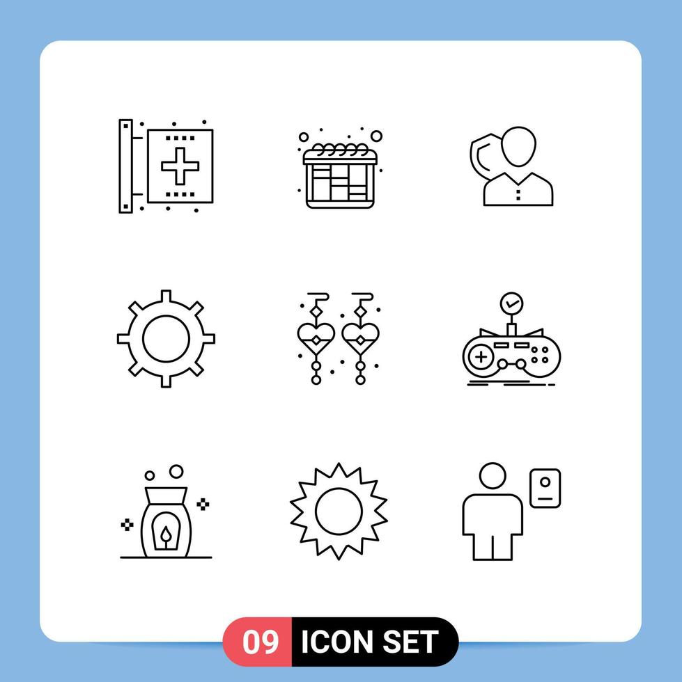 conjunto de pictogramas de 9 contornos simples de elementos de diseño de vector editables personales de escudo de seguridad básico