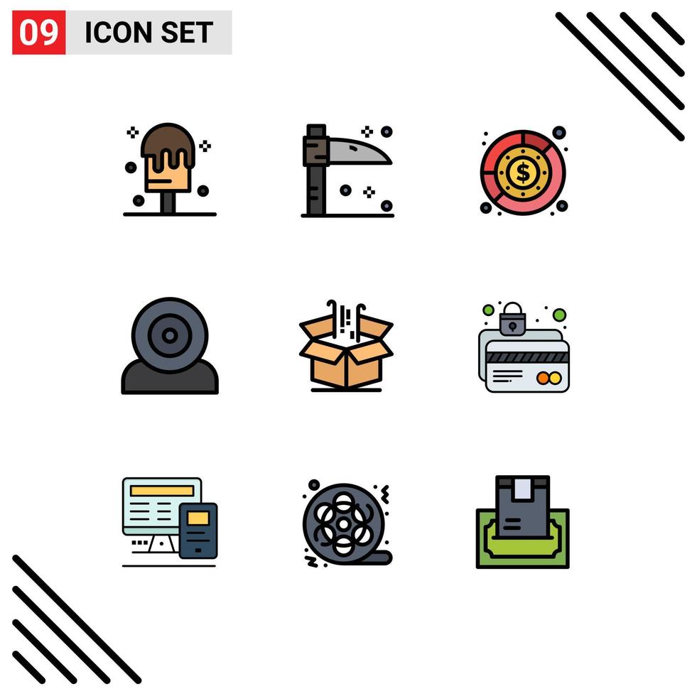 Modern Set of 9 Filledline Flat Colors and symbols such as business technology finance hardware devices Editable Vector Design Elements