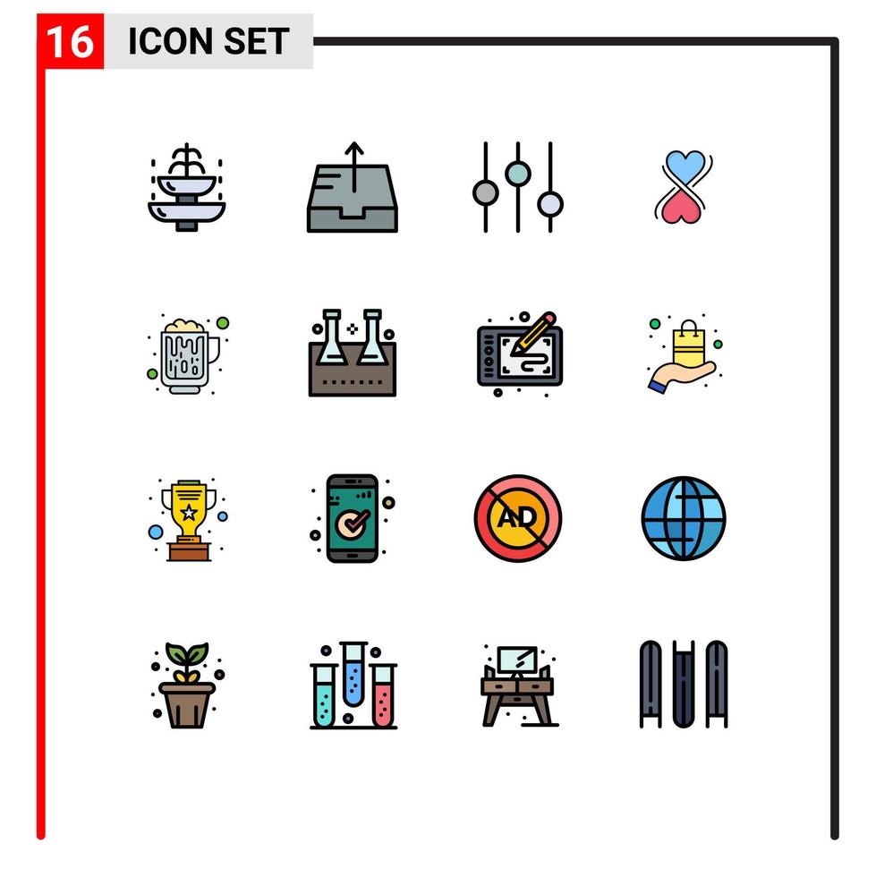 Universal Icon Symbols Group of 16 Modern Flat Color Filled Lines of wine beer controls alcohol eight Editable Creative Vector Design Elements