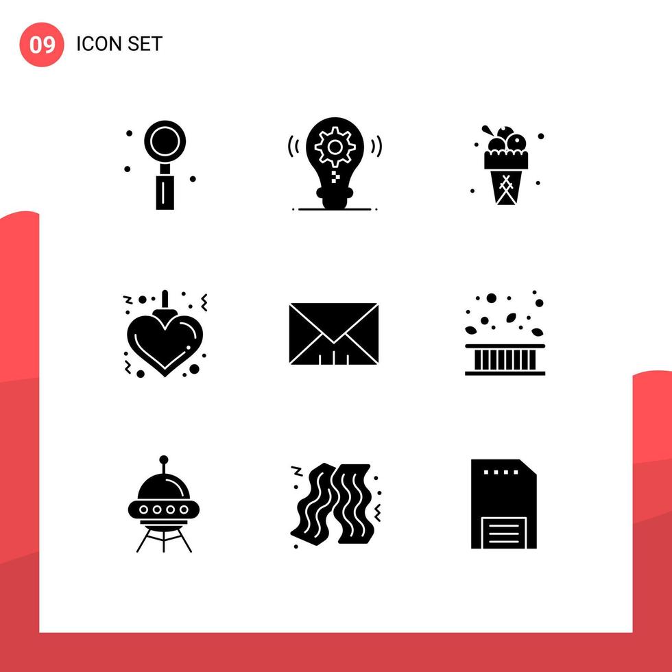 9 Thematic Vector Solid Glyphs and Editable Symbols of message xmas setting heart summer Editable Vector Design Elements