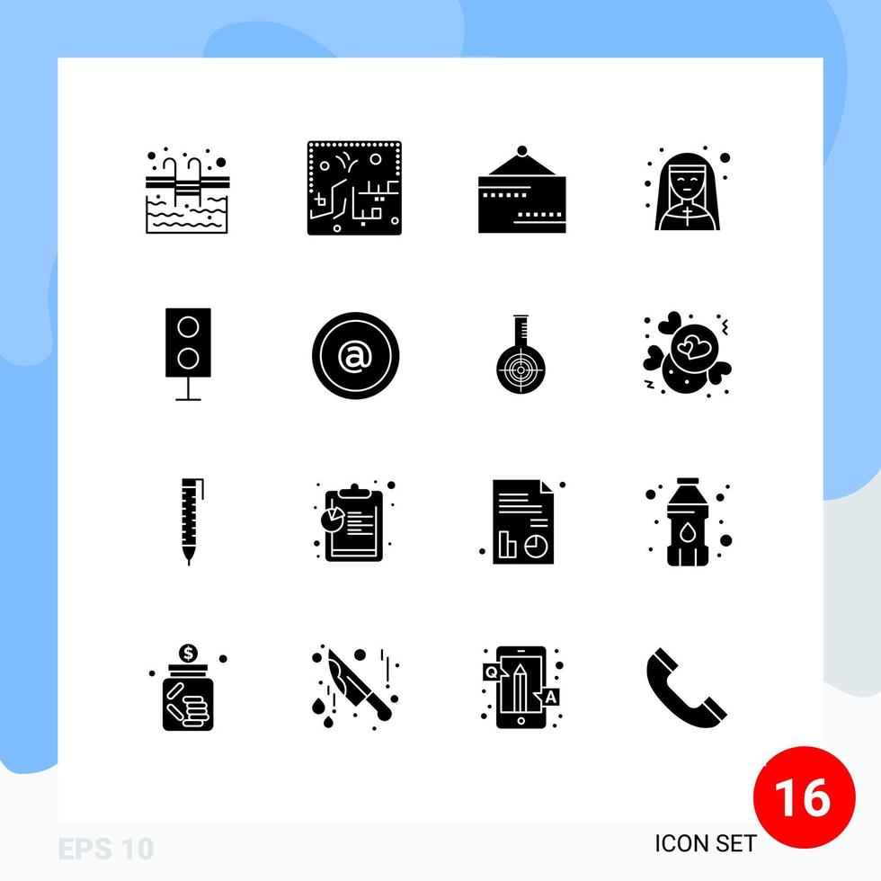 Group of 16 Solid Glyphs Signs and Symbols for profession mother superior islam female sign Editable Vector Design Elements