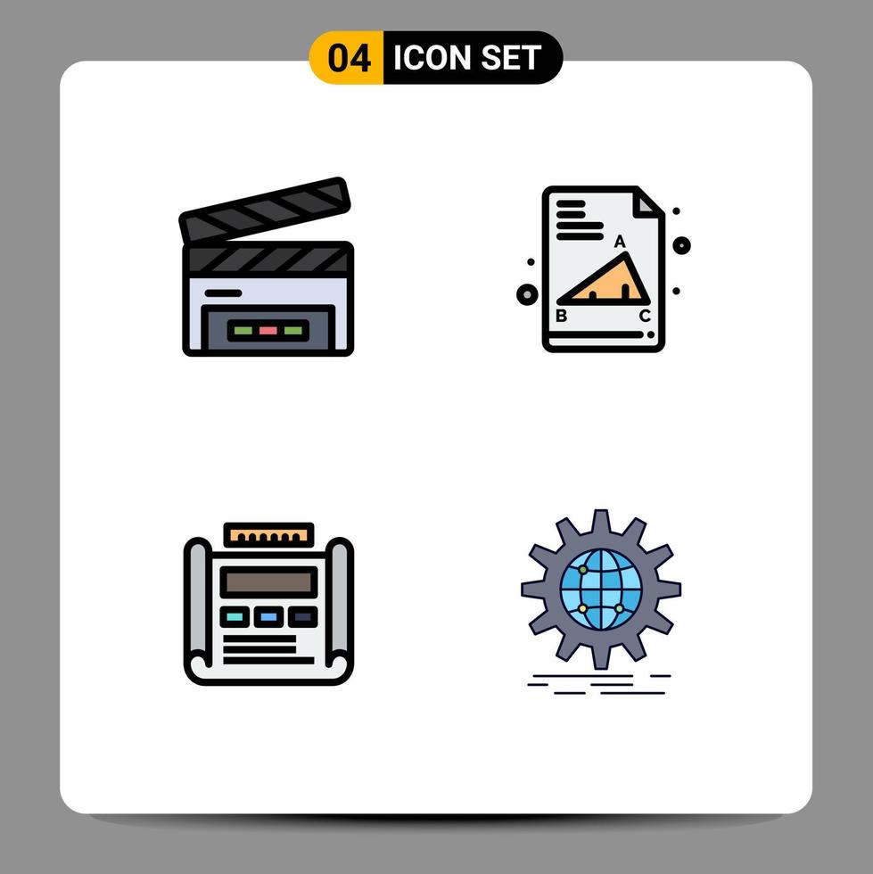 4 User Interface Filledline Flat Color Pack of modern Signs and Symbols of clapboard development film flap exam paper layout Editable Vector Design Elements