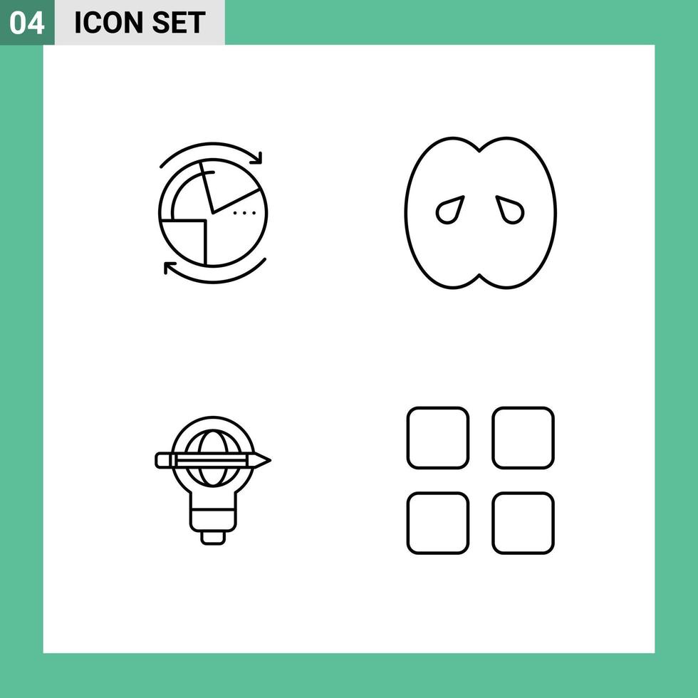 Group of 4 Filledline Flat Colors Signs and Symbols for data peach network food pen Editable Vector Design Elements