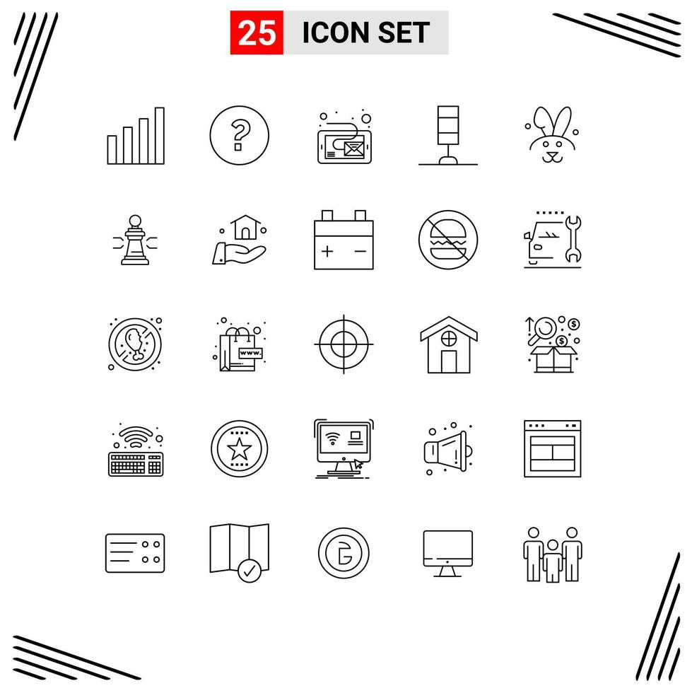 Group of 25 Lines Signs and Symbols for chess easter inbox bynny lamp Editable Vector Design Elements