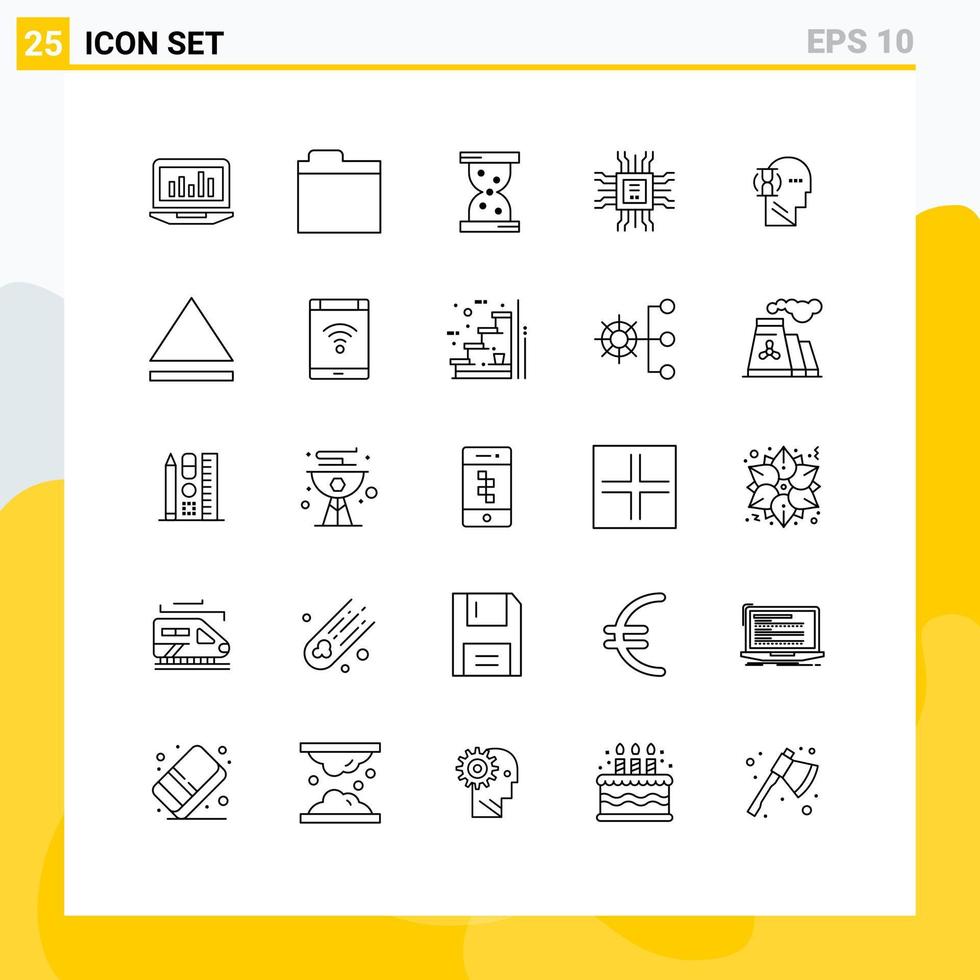 Universal Icon Symbols Group of 25 Modern Lines of user wait glass technology cpu Editable Vector Design Elements