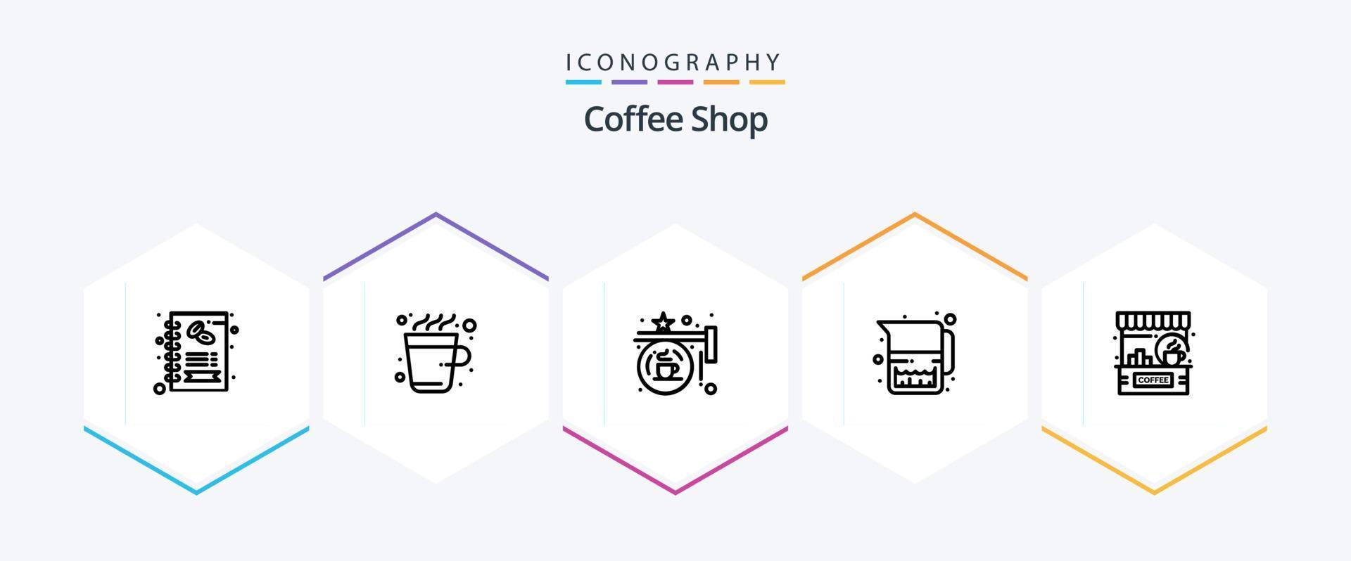 Coffee Shop 25 Line icon pack including bar. milk. board. jug. sign vector