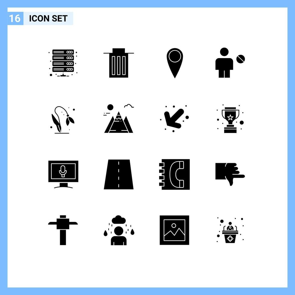 User Interface Pack of 16 Basic Solid Glyphs of floral human user denied blocked Editable Vector Design Elements