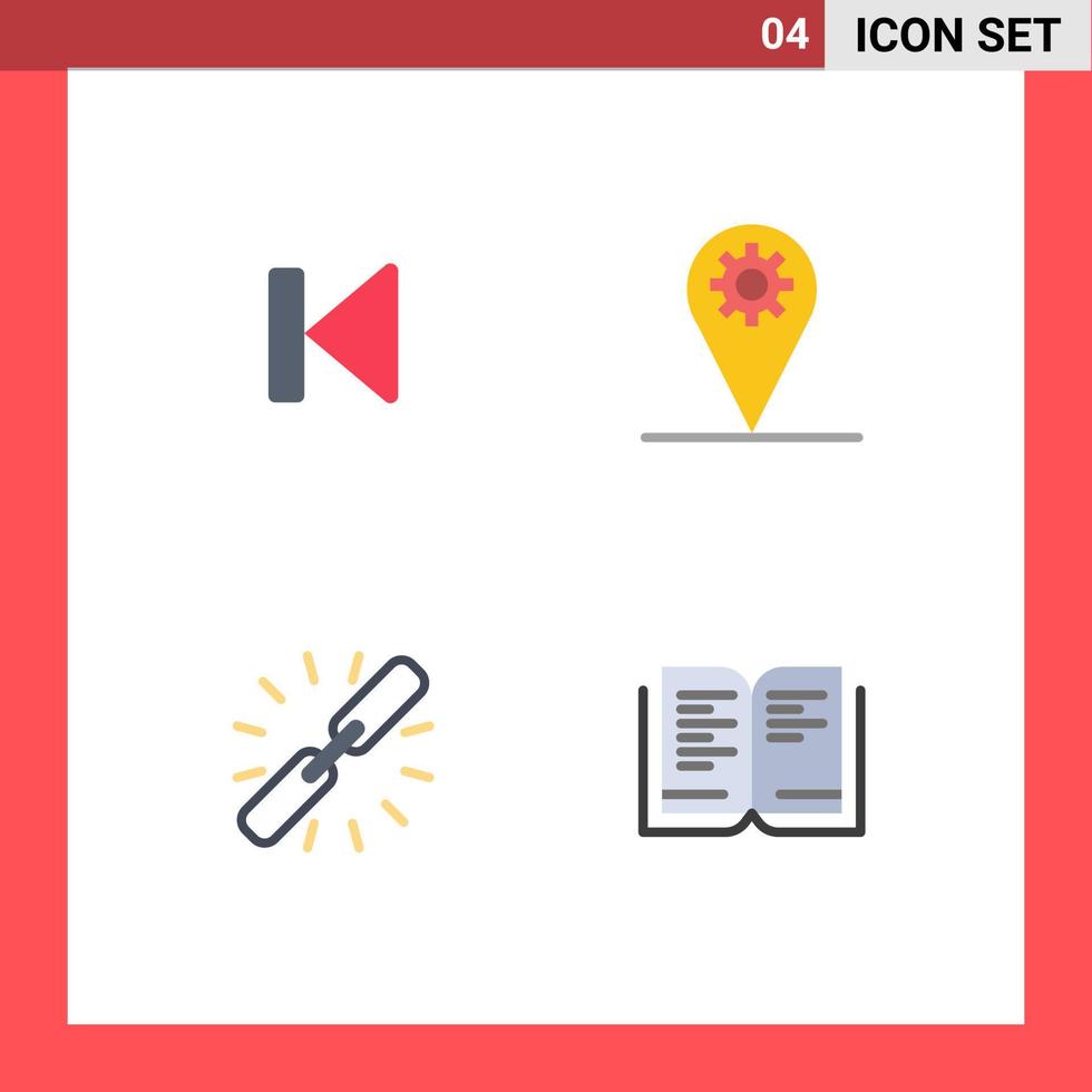 4 User Interface Flat Icon Pack of modern Signs and Symbols of back link media location chain Editable Vector Design Elements