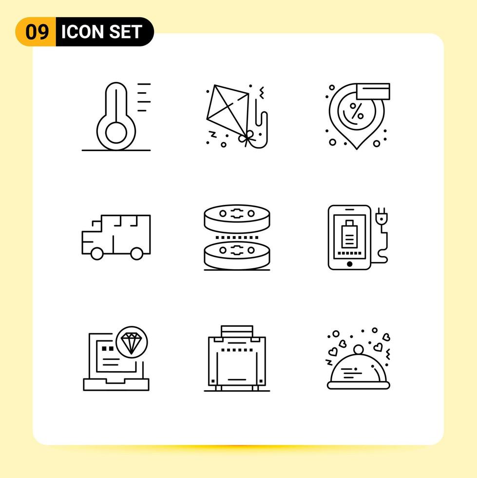 9 Universal Outlines Set for Web and Mobile Applications biology vehicles discount transportation bus Editable Vector Design Elements