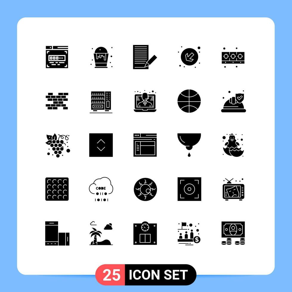Pack of 25 creative Solid Glyphs of food cooker contact left arrow Editable Vector Design Elements