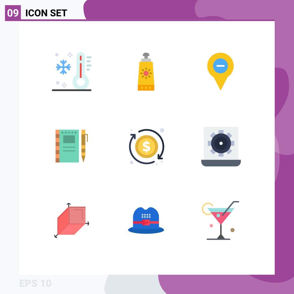 Pictogram Set of 9 Simple Flat Colors of sketch notebook location drawing minus Editable Vector Design Elements