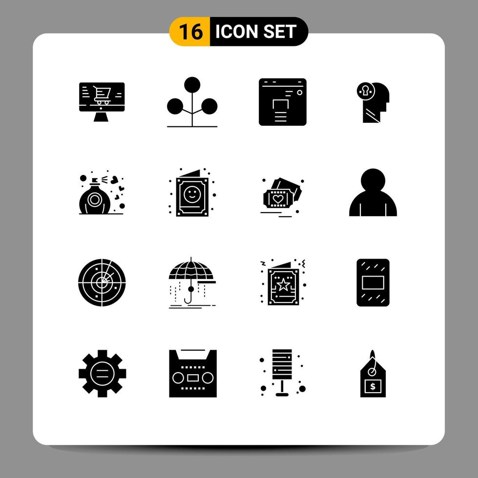 Stock Vector Icon Pack of 16 Line Signs and Symbols for perfume gift finance think idea Editable Vector Design Elements