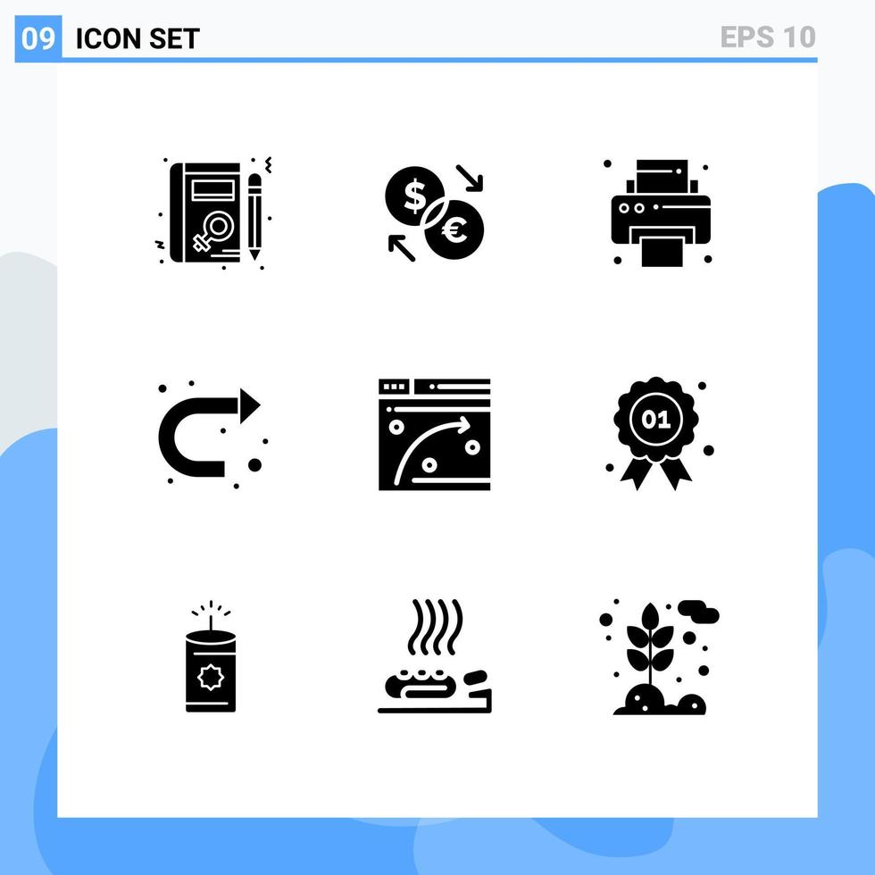 Stock Vector Icon Pack of 9 Line Signs and Symbols for web page right euro u turn arrow Editable Vector Design Elements
