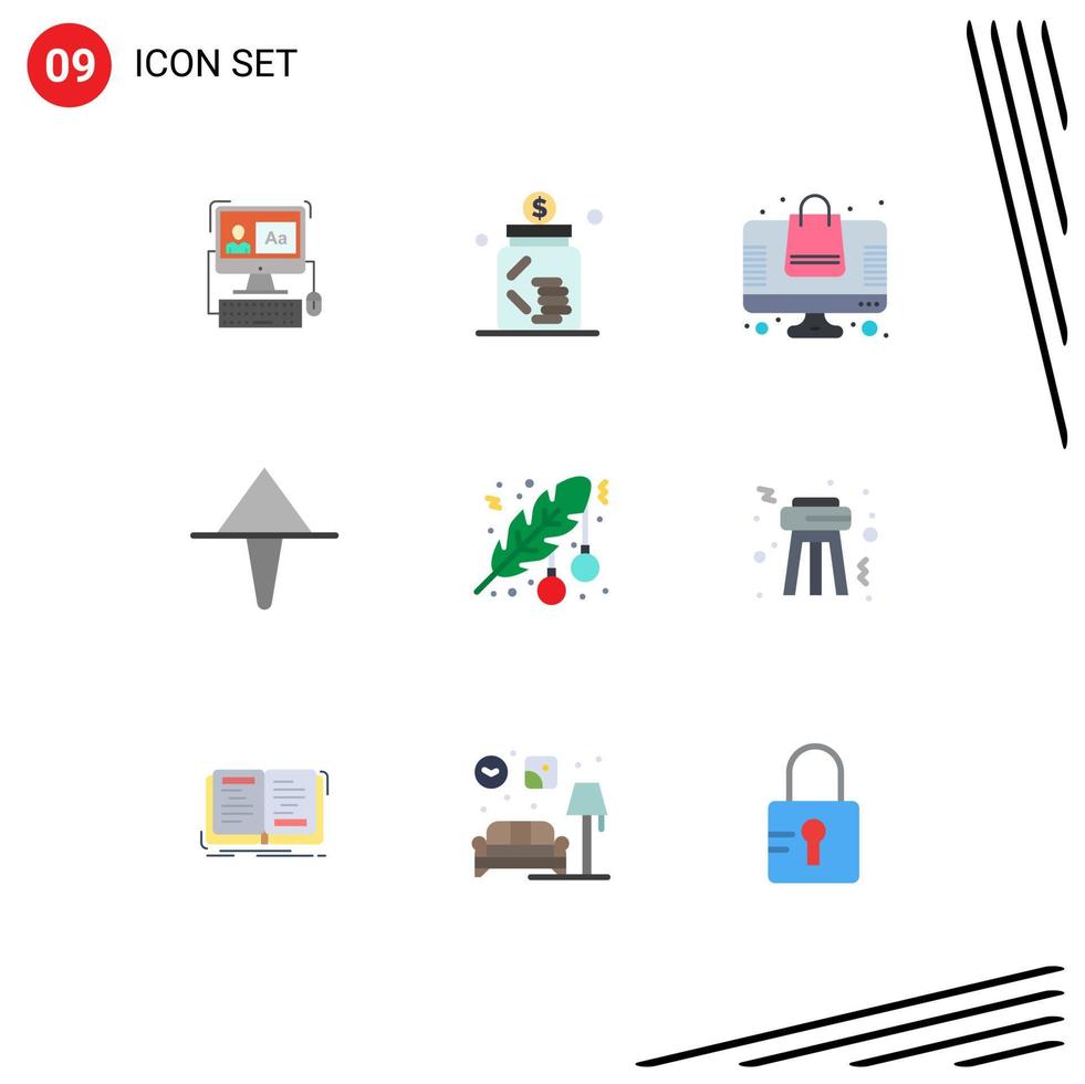 9 User Interface Flat Color Pack of modern Signs and Symbols of christmas up saving home online store Editable Vector Design Elements