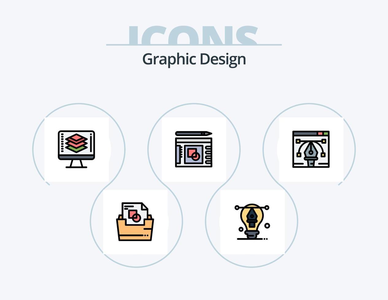 Graphic Design Line Filled Icon Pack 5 Icon Design. graph . writer. paint roller . copy . book vector