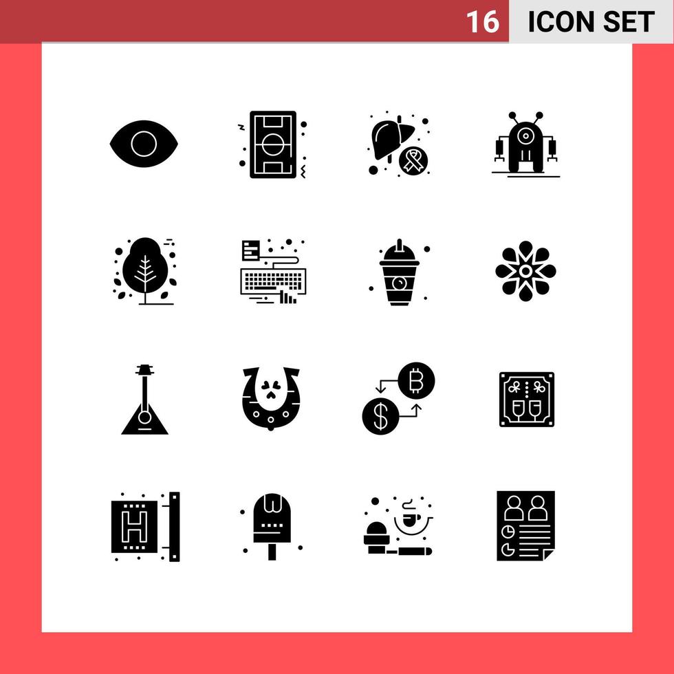 Modern Set of 16 Solid Glyphs and symbols such as nature technology disease robot human Editable Vector Design Elements