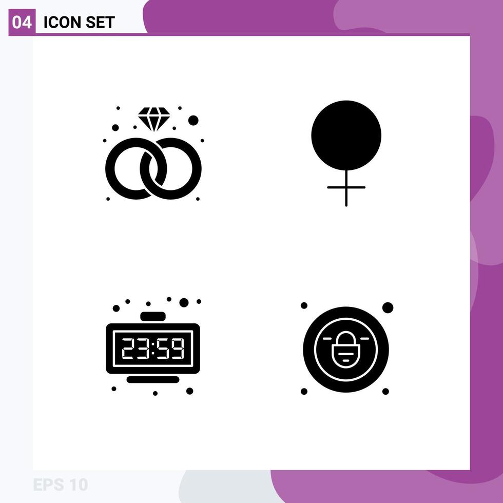 4 Creative Icons Modern Signs and Symbols of diamond time female clock lock Editable Vector Design Elements