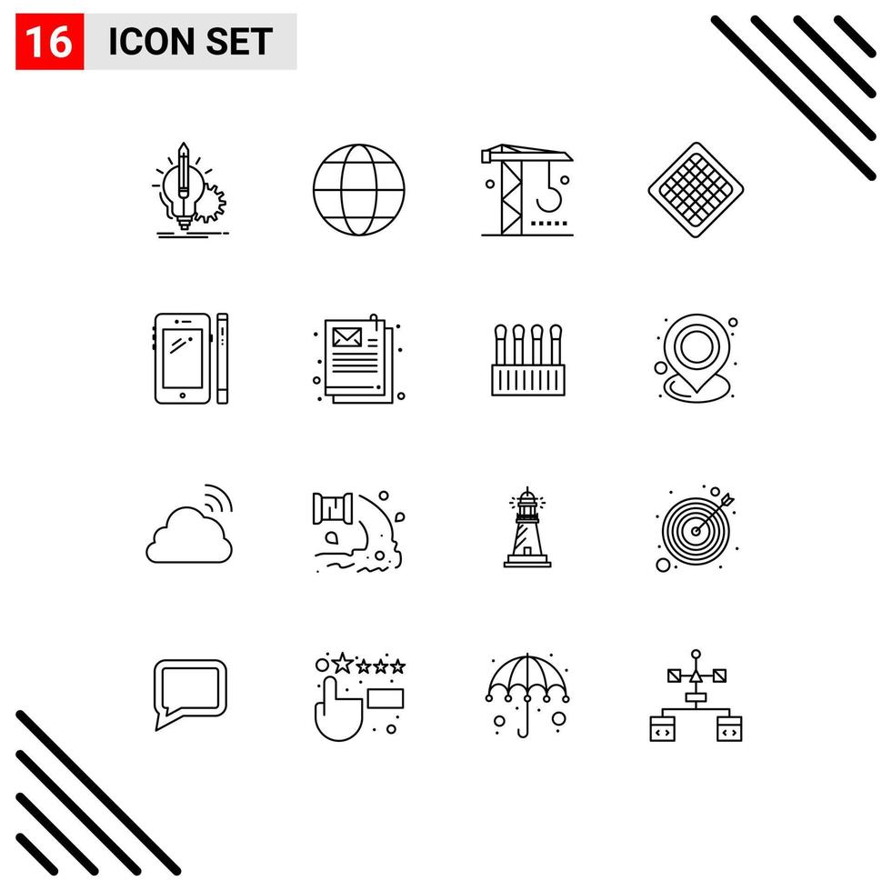 Pictogram Set of 16 Simple Outlines of phone sweet globe food tools Editable Vector Design Elements