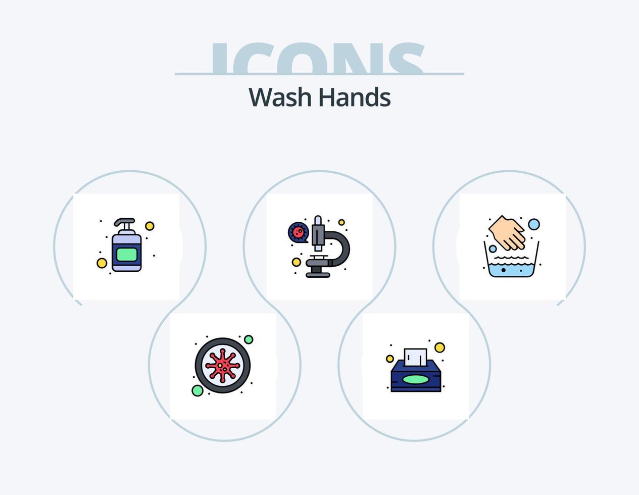 lavarse las manos línea llena de icono paquete 5 diseño de icono. bacterias COVID-19. bacterias coronavirus. bacterias vector