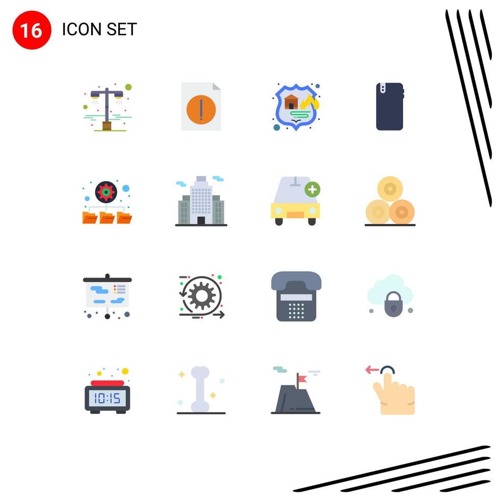 16 User Interface Flat Color Pack of modern Signs and Symbols of folders back hosting android smart phone Editable Pack of Creative Vector Design Elements