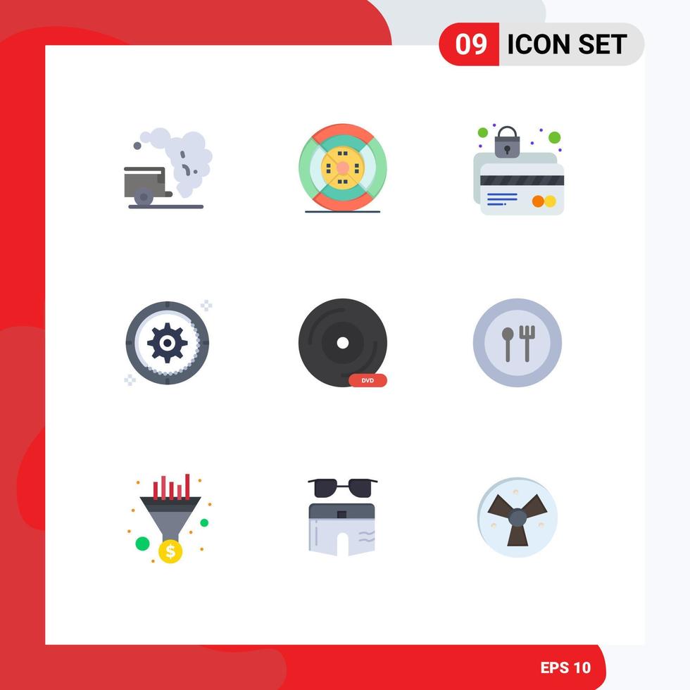 Stock Vector Icon Pack of 9 Line Signs and Symbols for target cog atm card gear protection Editable Vector Design Elements